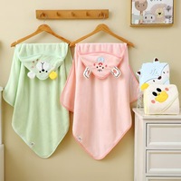 Factory Price Children's Hooded Towel Soft Absorbent Polyester Bathing Towel Velvet Coral Fleece for Baby's Bathroom