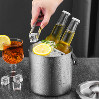 Seau à glace isotherme double paroi 3L en acier inoxydable 304 avec plateau de drainage et pince à glace pour bar - Vente en gros
