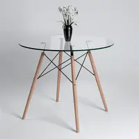 Venda quente 80x80cm redonda mesa de jantar mdf ou vidro mesa com pernas de madeira fácil de montar conjunto de mesa de café loja barato
