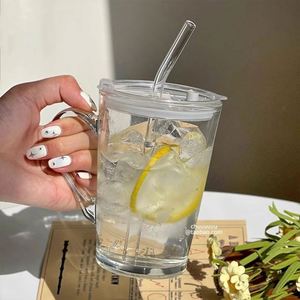 450ml Transparent Glass Tumbler with Handle Screw-On Lid Customized Color/Logo Portable <b>Large</b> Capacity Reusable Travel <b>Mug</b> - Product Image 5