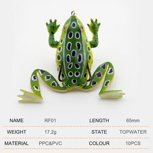 Vente en gros de grenouille à sauter Plop RF01 65mm, leurre en silicone souple à corps creux vert Rana Topwater goutte à goutte d'eau, inventaire de grenouille souple bon marché - Product Image 3