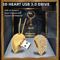 Clé USB 3.0 en forme de cœur en cristal Capacité de 128 Mo Clé USB pour bijoux 3D Nouveau cadeau de mariage Memory Stick avec interface USB 2.0