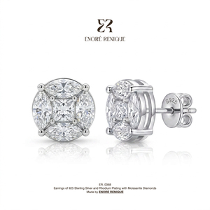 Pendientes de Moissanita con Forma Redonda Marquise Princess, Joyería de Plata 925 Sin Níquel, Pendientes de Moissanita VVS para Mujeres y Hombres - Product Image 1