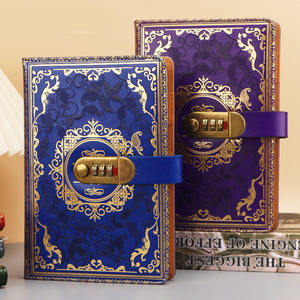 Cuaderno con purpurina A5 Flor en relieve Diario secreto Papel rayado Cuaderno de cuero Vintage para estudiantes - Product Image 4