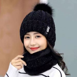 Ensemble bonnet et écharpe d'hiver unisexe de haute qualité, épaissi, avec pompon, pour le cou - Product Image 1