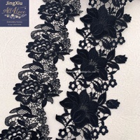 Ruban de dentelle brodé noir en gros avec motifs floraux ronds et ajourés en forme de feuille pour la décoration de vêtements de mode pudique