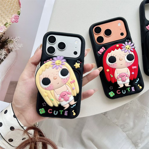 Cute Girls Flower Rotate <b>holder</b> Silicone Phone case for <b>iPhone</b> 17 16 15 14 13 Pro Max YuY Rubber stand Telescopic back Cover new - Product Image 2