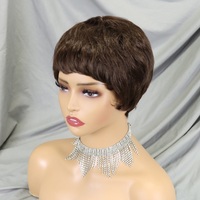 Peluca de cabello humano esponjoso y natural de color marrón con flequillo, pelucas hechas a máquina completas sin pegamento para mujeres negras