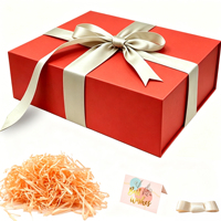 Kit de boîte cadeau pliable noire, boîte cadeau pliable avec papier de raphia déchiqueté, carte de vœux, ruban de satin pour l'emballage de cadeaux