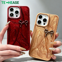 Étui pour iPhone 15 Pro Max pour femmes et filles, avec un design 3D en relief, un nœud en émail, des paillettes, un marbre, antichoc, de luxe, de qualité supérieure
