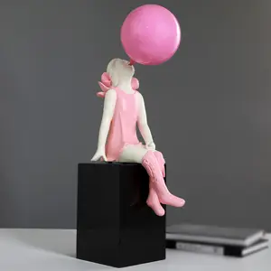 Gifts Nordic Pink Girls Blowing Bubble Statue Popular Home Accessories Resin Crafts
