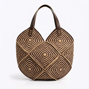 Handmade Woven Casual Tote Raffia Handbag Geometric <b>Beach</b> Travel Shoulder <b>Bag</b> <b>Lady</b> Soft Private Label OEM ODM - Product Image 5