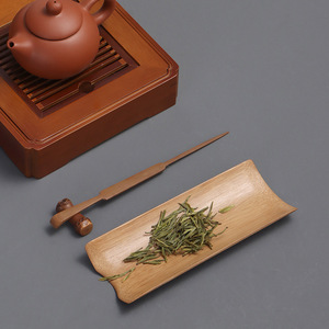 Juego de dos piezas de cucharas de té de bambú hechas a mano, recipiente para té de bambú, aguja para té, cuchara para té, accesorios para el juego del té, seis caballeros. - Product Image 3