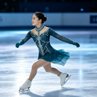 Robe de patinage artistique bleu sarcelle à strass, col montant, dos évidé, manches longues, en maille, pour compétition de patinage sur glace, personnalisable