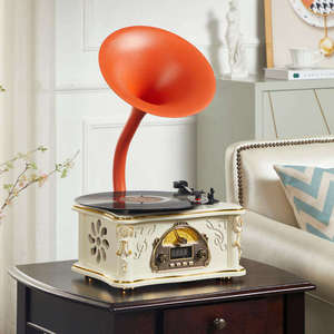 Sistema de Audio Retro Portátil de Escritorio, Receptor BT, Radio FM, Reproductor de Vinilos, Apariencia Elegante, Ideal para Regalo de Boda o Fiesta - Product Image 4