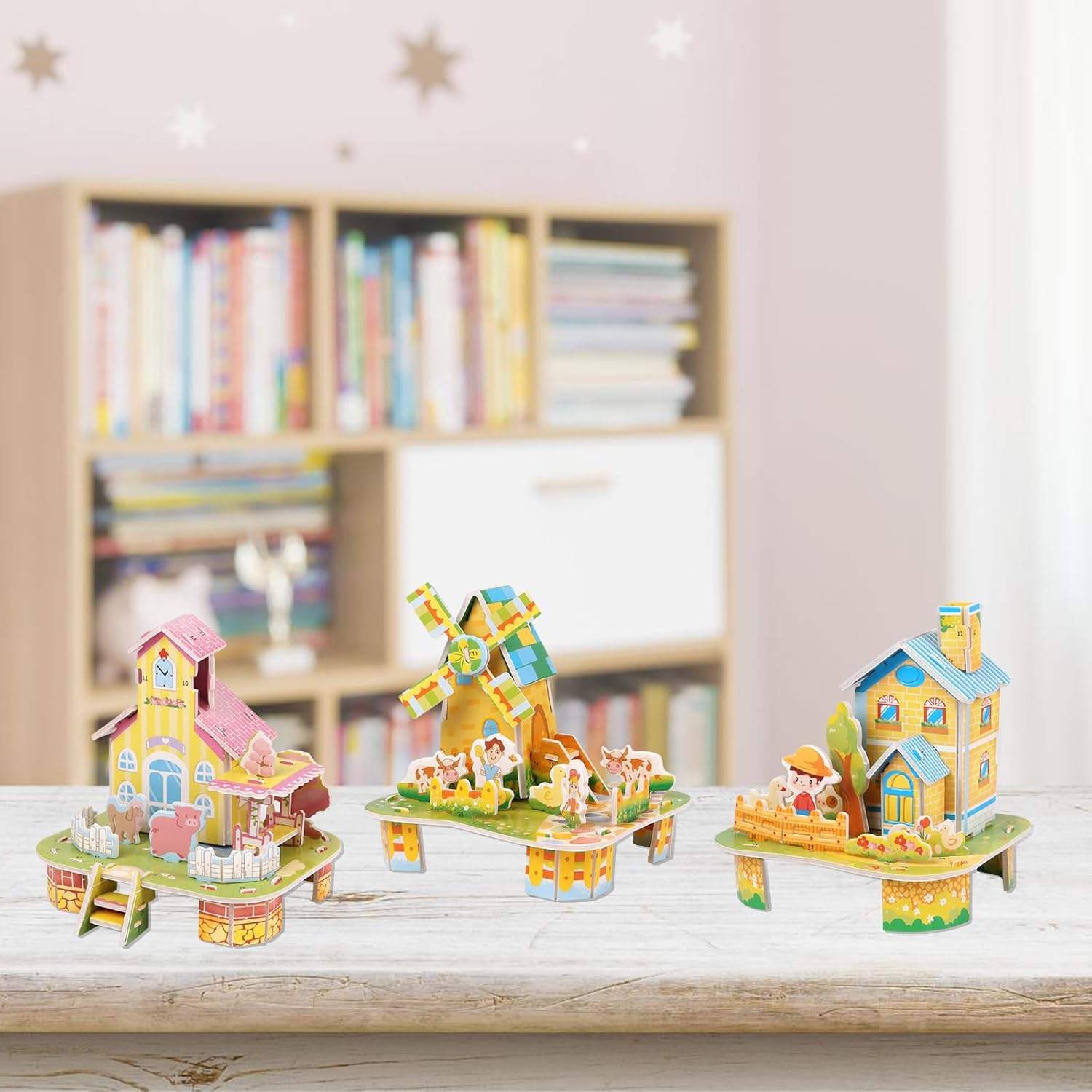 DERAYEE 3D Paper House Puzzles For Kids - 2 Pack Farmhouse Building DIY Craft Toys