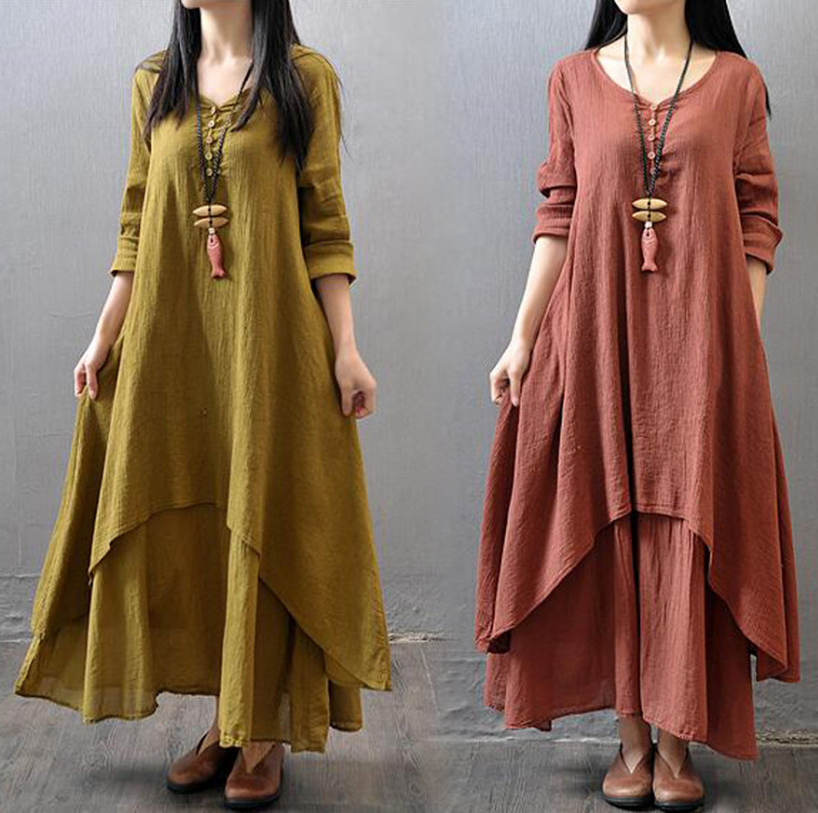 pink dress long sleeve Flowy Maxi Dress