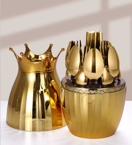Luxury Creative Crown <strong>Egg</strong> <strong>Shape</strong> Golden Stainless Steel Flatware Set of 24 Plated Case Knife Fork Spoon <strong>Cutlery</strong> Set <strong>Holder</strong> - Product Image 3