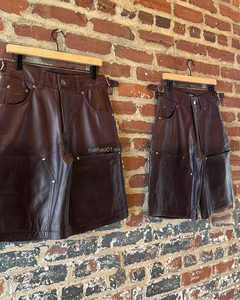 <span class=keywords><strong>Pantaloncini</strong></span> Corti da Uomo in Ecopelle PU Goffrata, Oversize, con Doppia Ginocchiera, Stile Streetwear, Lavaggio Acido, Estivi, Personalizzati - Product Image 4