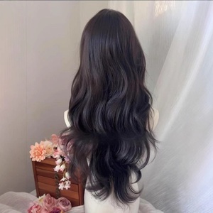 [No se Necesita <span class=keywords><strong>Redecilla</strong></span>] Peluca de Cabello Fino de Nuevo Estilo, con Raya en el Medio, Marrón Negro, Larga y Rizada, Hebras de Cabello Simuladas, Cobertura Completa - Product Image 3