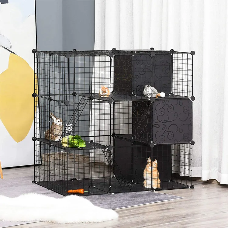 Kandang Hewan DIY, Kawat Logam Dapat Dilepas 2 Tingkat Dalam Ruangan Luar Ruangan untuk Kucing dan Hewan Kecil