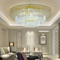 Lustre moderne en cristal transparent doré de luxe, lampe de plafond de haute qualité, trois couleurs, variateur LED, IP54, contrôle par capteur, personnalisable