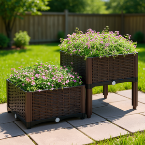 Set di Fioriere da Giardino in Plastica Marrone, Vasi Quadrati Autoirriganti per Esterni, Contenitori Rialzati per Uso Giardino - Product Image 2