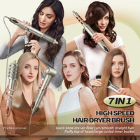 Ensemble de sèche-cheveux multifonctionnel 7 en 1, sèche-cheveux pliable haute vitesse avec brosse, embout concentrateur, bouclage et lissage automatiques