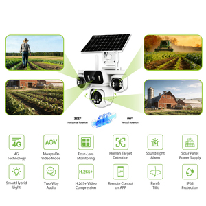 Caméra de sécurité PTZ sans fil à quatre objectifs 4G 8MP CMOS 3K AOV avec panneau solaire et stockage cloud pour ferme/étang à poissons/chantier de construction - Product Image 5