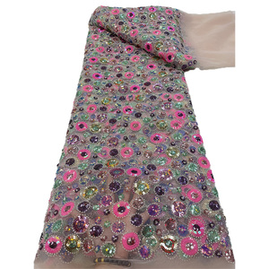 Tela de encaje bordada con cuentas, tul de lentejuelas Multicolor, para vestido de boda - Product Image 1