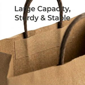 Sacs en papier kraft personnalisés de luxe pour cadeaux, sacs de shopping imprimés en blanc et brun avec votre propre logo - Product Image 2