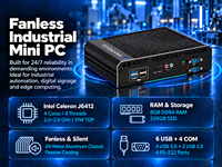 PC Mini Industri Tanpa Kipas J6412 3xLAN 3*HD 2.0 Tiga Layar 4*COM RS232/485 Modul WIFI+BT Pengontrol Industri