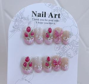 Juego de 10 <span class=keywords><strong>Uñas</strong></span> <span class=keywords><strong>Postizas</strong></span> Largas Hechas a Mano, <span class=keywords><strong>Uñas</strong></span> Francesas Reutilizables de Alta Calidad - Product Image 3