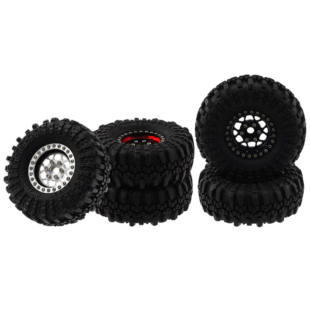 4PCS 1.9 Inch Metal Beadlock Wheel Rims with Tires Set Compatible with 1/10 RC Crawler Model Car Parts