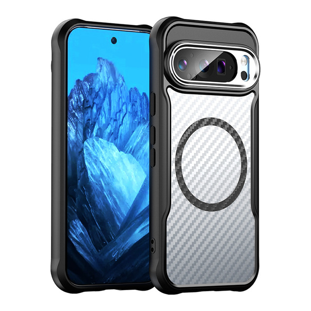 For Google Pixel9/9Pro for Carbon Fiber Texture Semi-transparent Four Corner airbag Anti-drop Lens Full Package Protective case