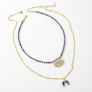 Collar de Cuentas de Piedra Natural Estilo Bohemio con Colgante de Luna en Capas para Mujer, Uso Diario, LO MEJOR - Product Image 1