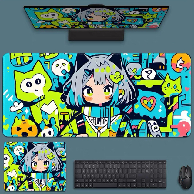 Cute Anime Girl Street Graffiti Extra Large Office Natural Rubber Square Mouse Pad
