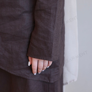 Set Minimalista Personalizzato in 2 Pezzi per Donne, Elegante <span class=keywords><strong>Top</strong></span> <span class=keywords><strong>Asimmetrico</strong></span> e Gonna, Abito Musulmano Modesto, Moda Islamica, Completo Effetto Lino - Product Image 3
