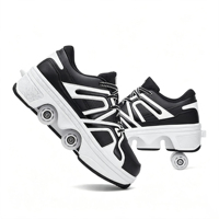 Chaussures à roulettes pour adultes, baskets à roulettes rétractables 2-en-1, design à déformation pop, 4 roues en PU résistantes à l'usure, roues lumineuses, respirantes