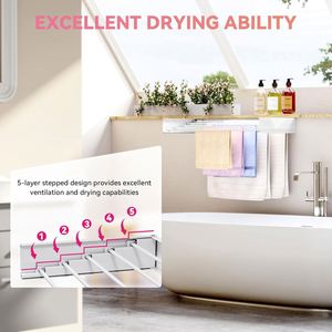 ราวตากผ้าติดผนังแบบพับเก็บได้ ทำจากโลหะ สำหรับห้องน้ำ - Product Image 4