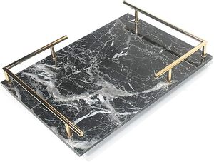 Wholesale <strong>Marble</strong> <strong>Tray</strong> Bathroom Storage Service <strong>Tray</strong> Dresser Jewelry Black Rectangle With Gold Handle <strong>Tray</strong> - Product Image 2