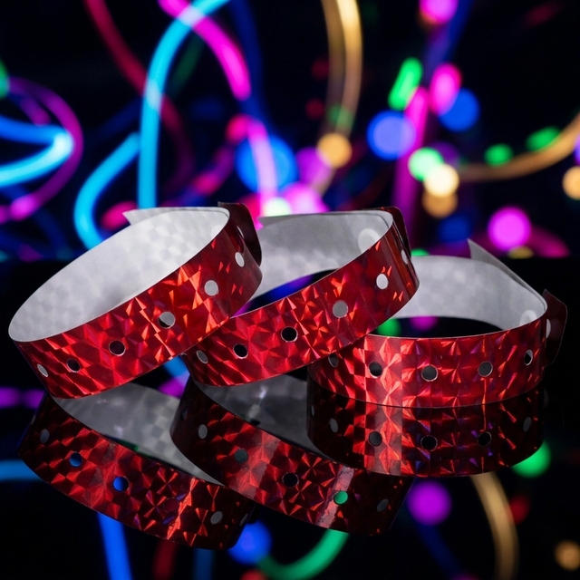 Custom Color Waterproof Holographic Laser Wristbands, Disposable Tamper Proof Festival Club Party Entry Paper Bracelets