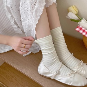 Japanese Style Striped Crew <b>Socks</b> Women Thin Mid Calf Cotton Odor Resistant Summer <b>Long</b> <b>Socks</b> Casual Daily Wear - Product Image 1