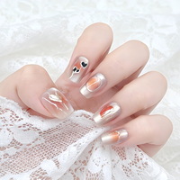 Faux ongles carrés courts en ABS transparent argenté et orange, design œil de chat magnétique avec accents en forme de cœur, 24 pièces