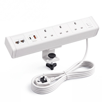 Multiprise de bureau en aluminium multi-ports, avec port Ethernet, protection contre les surcharges et prise de courant avec fixation par clip