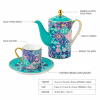 Service à thé en porcelaine, motif mosaïque, théière, tasse, soucoupe, bord doré, coffret cadeau, vente en gros, fournisseur OEM ODM pour hôtels et thés de l'après-midi