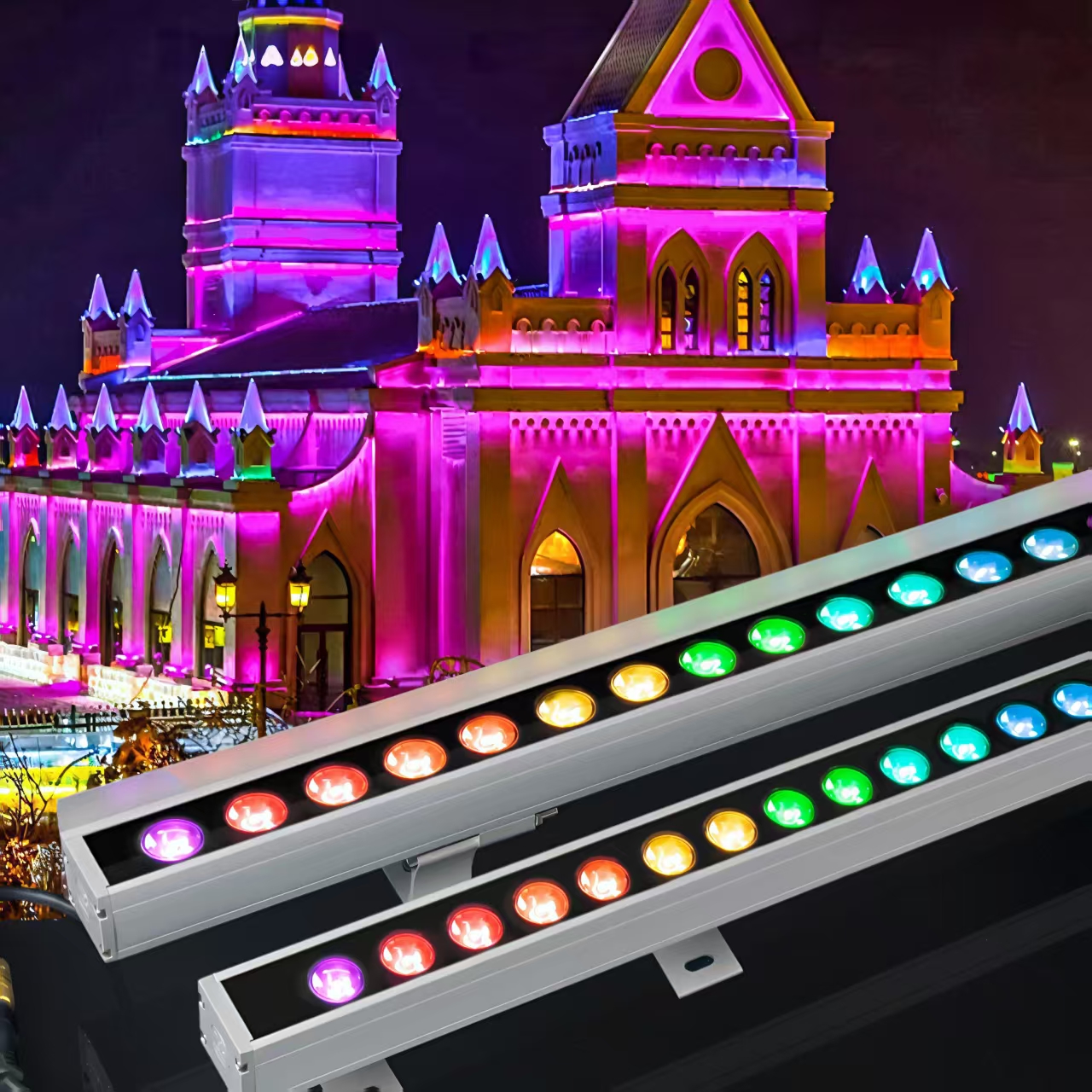 DMX512 RGB Programmable LED Linear Wall Washer Light 18W IP65 for Outdoor Landscape Lighting Project Low Voltage 24V CE/ROHS