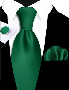 Custom Label Logo Plain Solid Color Necktie Sets Polyester Mens Silk Neck Tie Hanky Cufflinks Gift Waterproof Necktie Sets