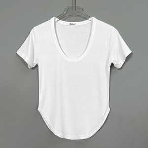 T-shirt femme coupe basse Sexy haut rehaussant la poitrine coupe ajustée ourlet incurvé légèrement <span class=keywords><strong>transparent</strong></span> col en U - Product Image 6