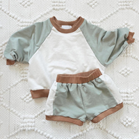 Ensemble de vêtements en molleton français pour enfants, garçons et filles, couleur contrastée, sweat-shirt ample, ensemble de pulls